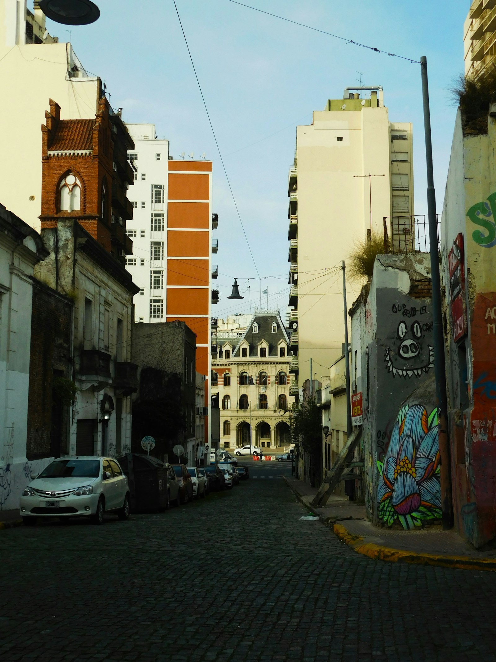 Straat met graffiti op de gevels in Buenos Aires